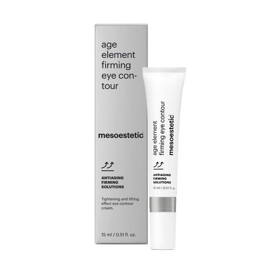 Mesoestetic Age Element Firming Eye Contour with box, a lifting eye cream designed to firm the upper eyelid and improve the look of dark under-eye circles.