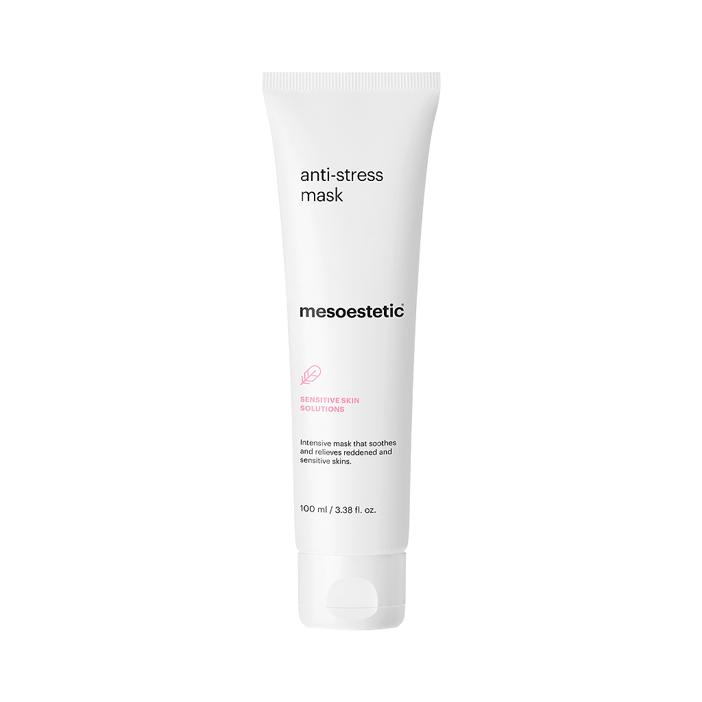 Mesoestetic Anti-Stress Mask helps relieve irritation and hydrate reactive skin while restoring comfort and balance.