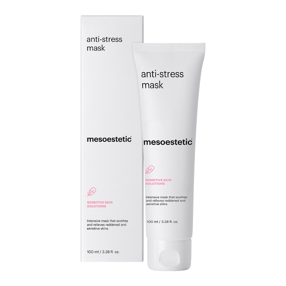 Mesoestetic Anti-Stress Mask is a soothing treatment designed to calm sensitive skin, reduce redness and support skin barrier repair.
