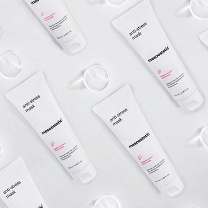 Mesoestetic Anti-Stress Mask supports sensitive and reactive skin by reducing visible redness and restoring hydration.