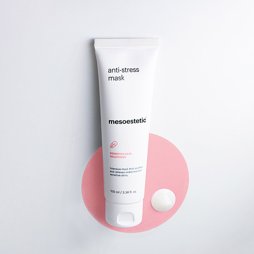 Mesoestetic Anti-Stress Mask is a calming skincare treatment designed to comfort inflamed skin and improve resilience.