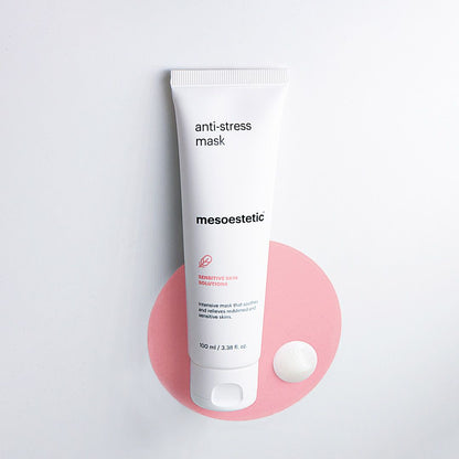 Mesoestetic Anti-Stress Mask is a calming skincare treatment designed to comfort inflamed skin and improve resilience.