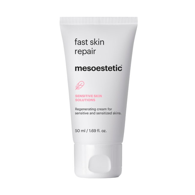 Mesoestetic Fast Skin Repair regenerating cream for sensitive skin to calm irritation, reduce dryness and reinforce the skin barrier.