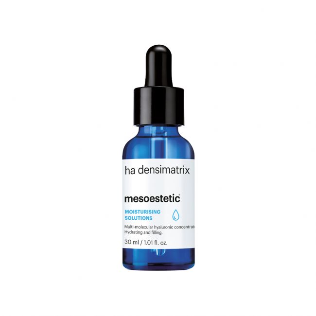 Mesoestetic HA Densimatrix hydrating and filling serum with multi-molecular hyaluronic acid to improve skin suppleness, bounce and visible smoothness.
