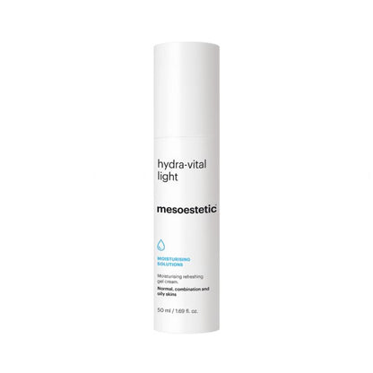 Mesoestetic Hydra-Vital Light refreshing moisturiser for normal, combination and oily skin to deliver long-lasting hydration without heaviness.