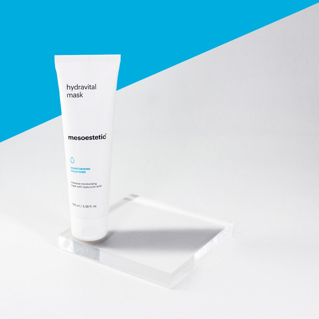 Mesoestetic Hydra-Vital Mask nourishing hydrating mask hyaluronic acid dehydration support skin barrier recovery glow.