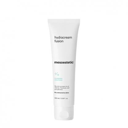 Mesoestetic Hydracream Fusion cream-to-oil cleanser for dry and sensitive skin, formulated to remove impurities while helping maintain softness and hydration.