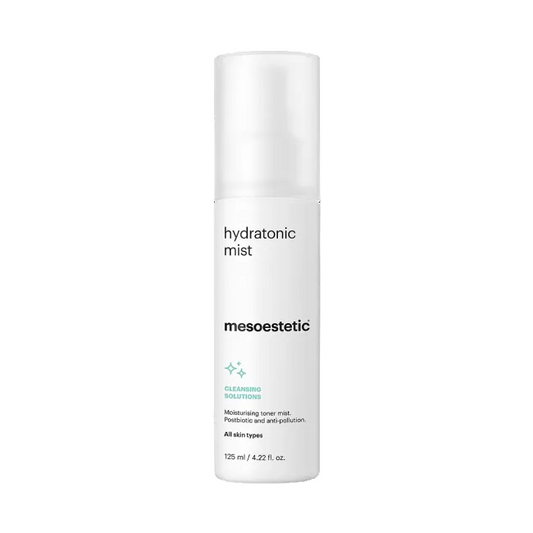 Mesoestetic Hydratonic Mist moisturising facial toner for all skin types to hydrate, soothe and refresh skin after cleansing.
