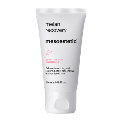 Mesoestetic Melan Recovery restorative balm for sensitive skin to reduce visible redness, comfort irritation and restore skin balance.