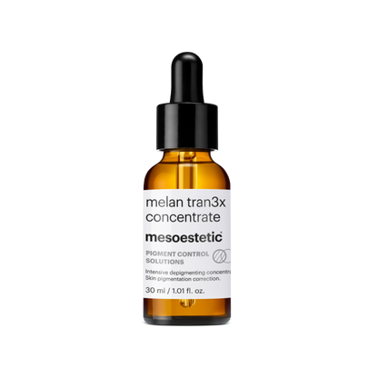 Mesoestetic Melan Tran3x Concentrate intensive pigmentation serum with tranexamic acid to target dark spots and support a more even complexion.