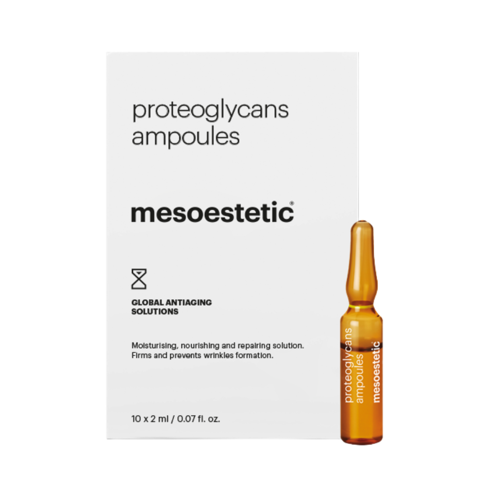 Mesoestetic Proteoglycans Ampoules hydrating and firming treatment with box for dry or devitalised skin to improve elasticity and help prevent wrinkles.