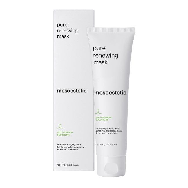 Mesoestetic Pure Renewing Mask is an exfoliating treatment mask designed to clear pores, reduce breakouts and refine skin texture.