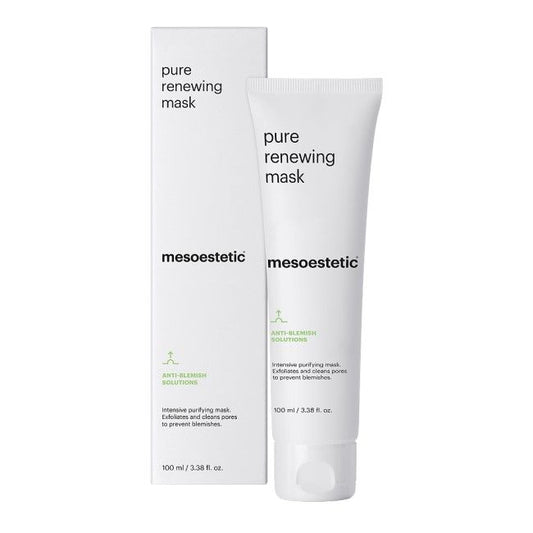 Mesoestetic Pure Renewing Mask is an exfoliating treatment mask designed to clear pores, reduce breakouts and refine skin texture.