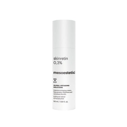 Mesoestetic Skinretin 0.3% anti-ageing night cream with pure retinol and bakuchiol to rejuvenate, brighten and revitalise the skin.