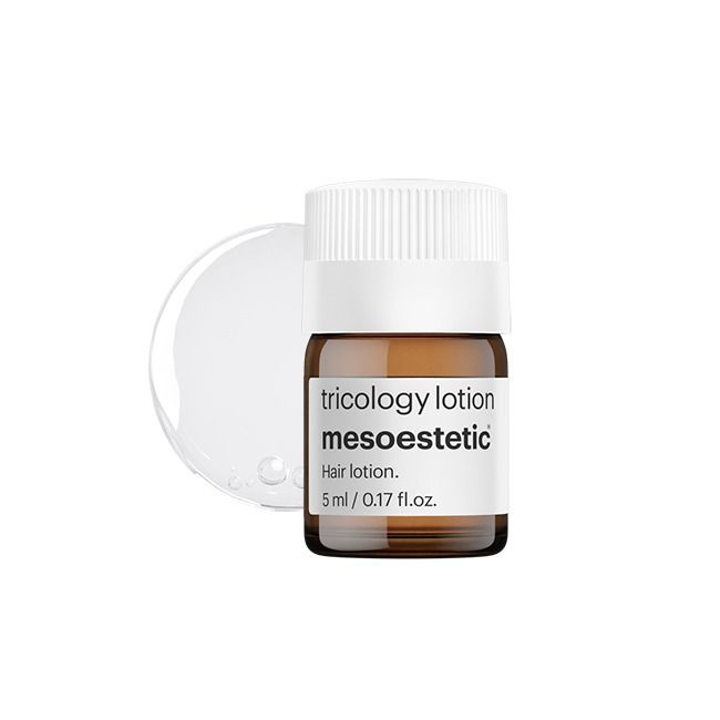 Mesoestetic Tricology Lotion hair loss treatment supports follicle stimulation and improves scalp circulation for stronger hair.