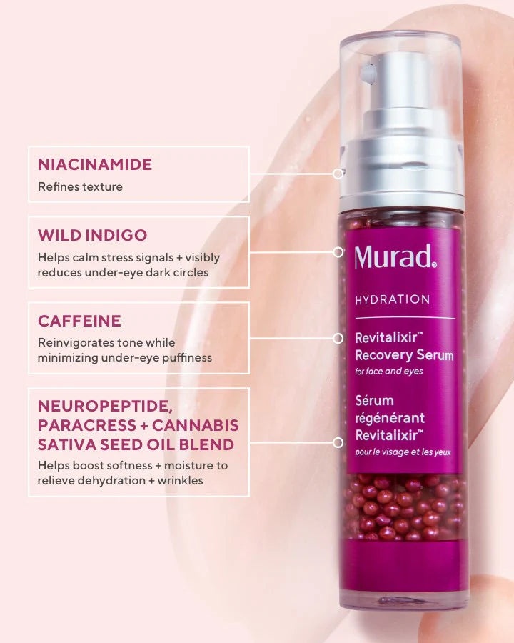 Murad Sale. Murad Revitalixir Recovery Serum is suitable for all skin types. The Murad revitalixir Recovery Serum contains Contains Niacinamide, Hyaluronic Acid, Neuropeptide