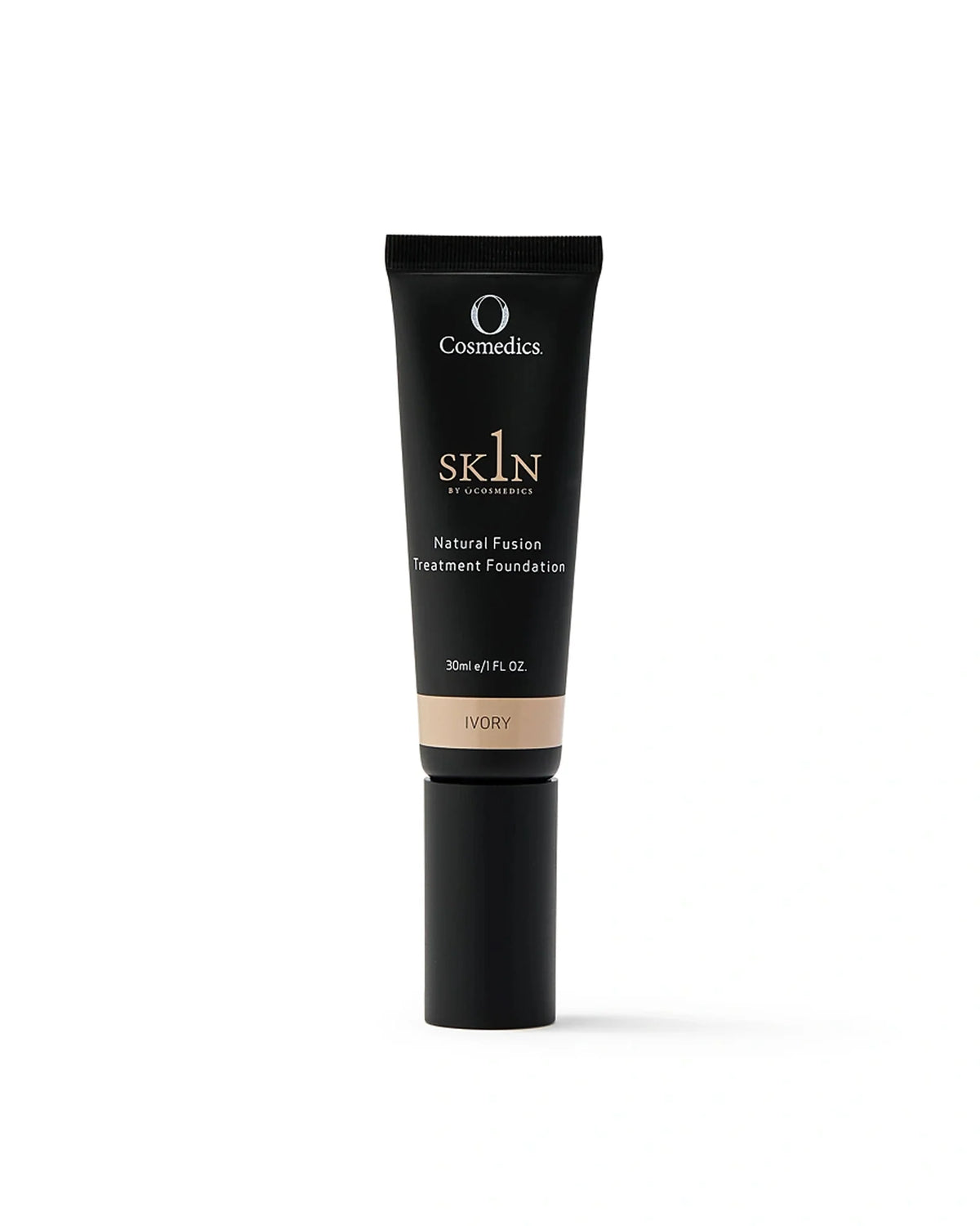 O Cosmedics 1SKIN Natural Fusion Treatment Foundation Ivory lightweight liquid foundation with a soft pink-beige undertone and velvety finish.
