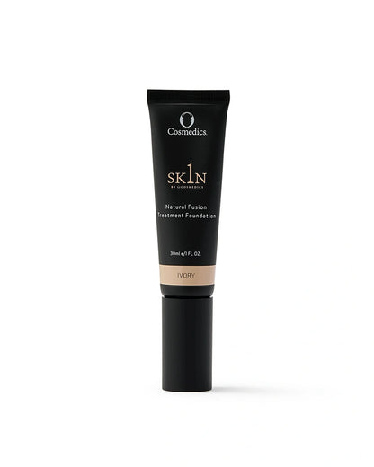 O Cosmedics 1SKIN Natural Fusion Treatment Foundation Ivory lightweight liquid foundation with a soft pink-beige undertone and velvety finish.