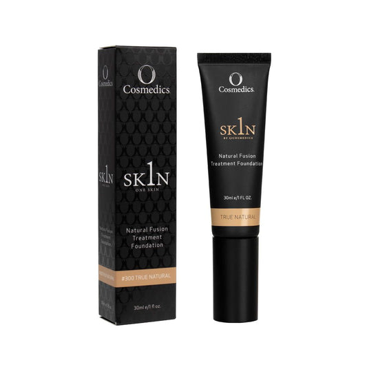 O Cosmedics 1SKIN Natural Fusion Treatment Foundation in True Natural 30ml, buildable skincare-infused foundation for light-to-medium neutral skin.