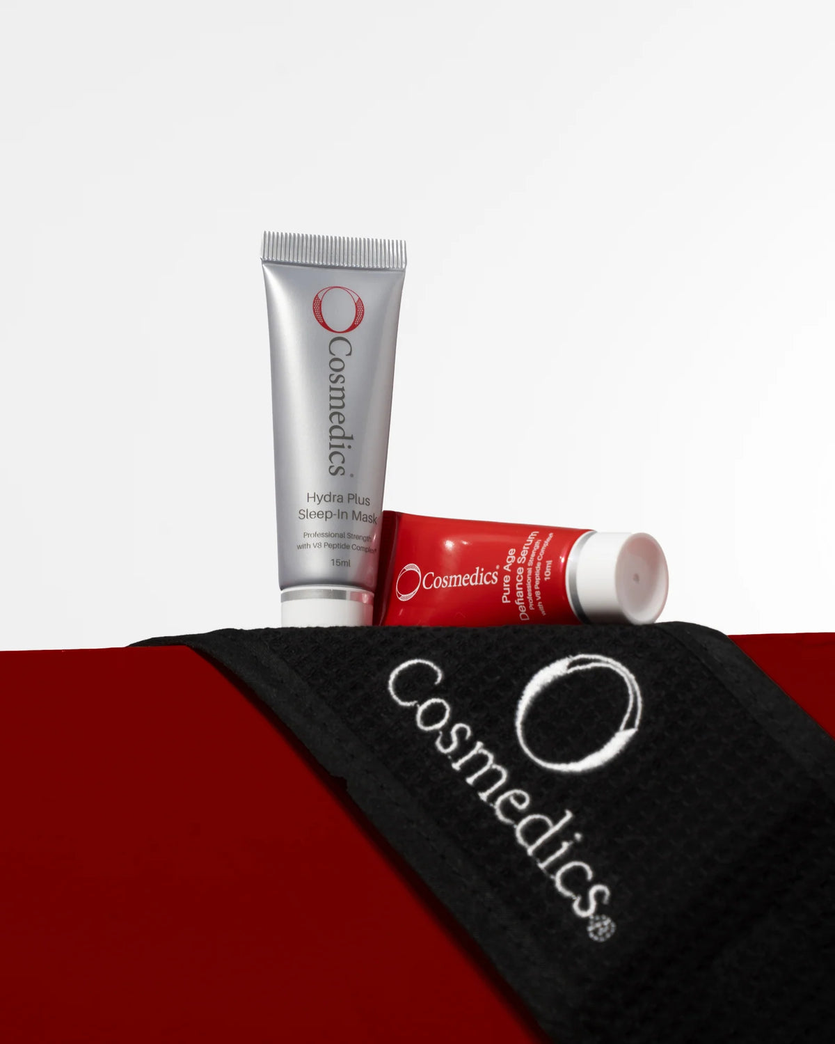 O Cosmedics Age Defy & Hydrate Bon-Bon featuring peptide serum and overnight hydrating face mask with reusable skincare headband.