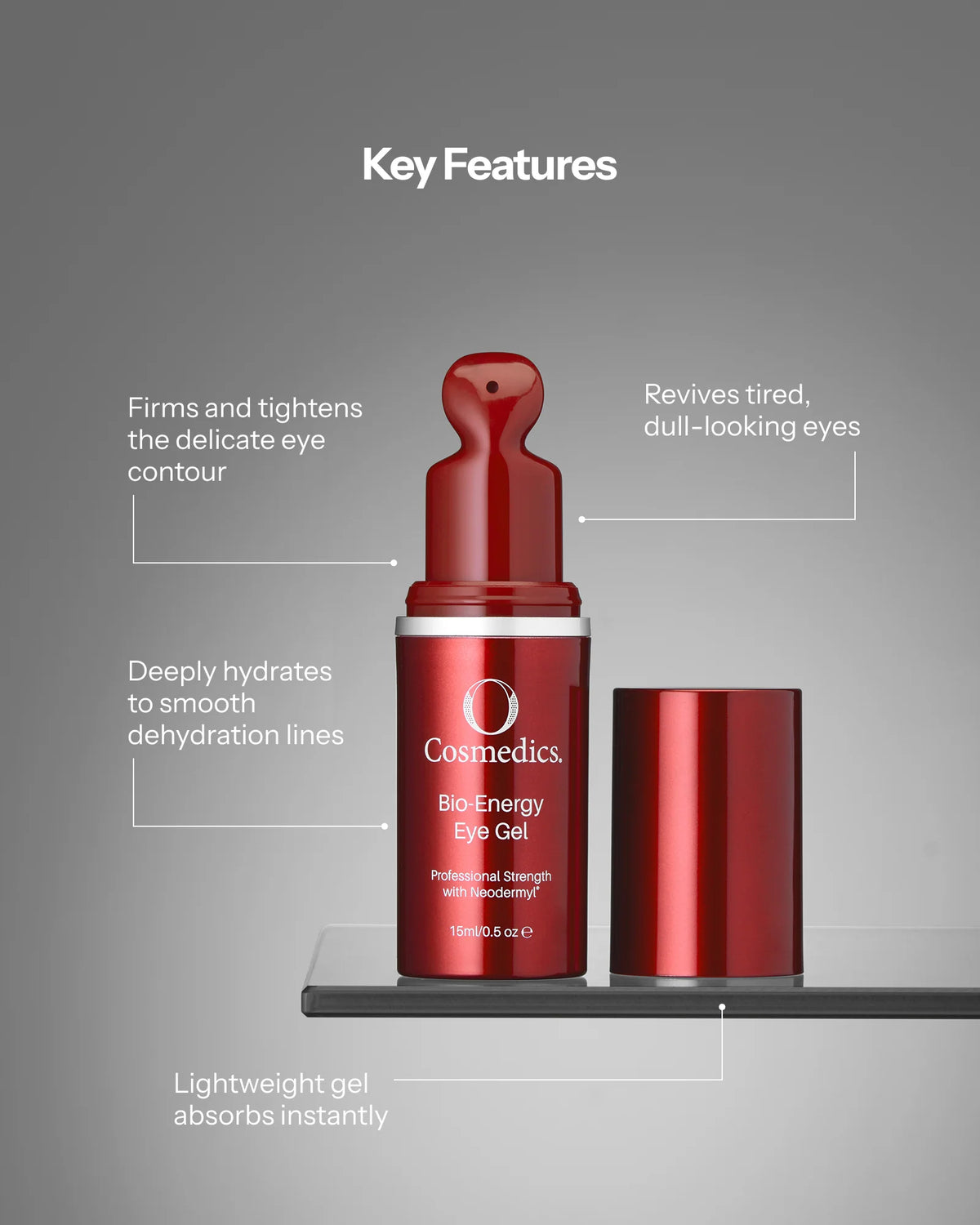 O Cosmedics Bio-Energy Eye Gel for dehydration lines, firmness, plumpness and tired-looking eyes.