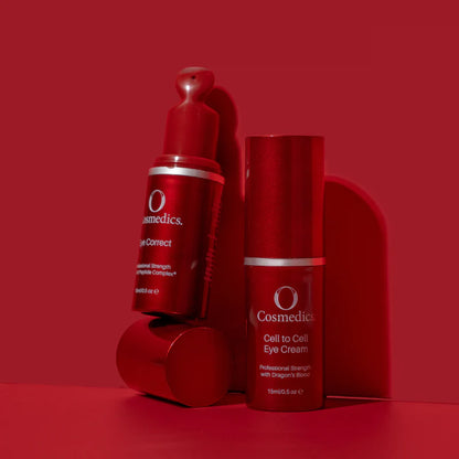 O Cosmedics Cell to Cell Eye Cream shown with Eye Correct as part of a professional-strength eye care routine for ageing concerns.