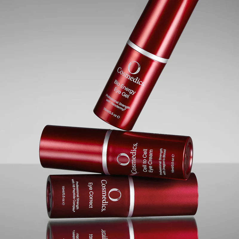 O Cosmedics Cell to Cell Eye Cream stacked with complementary eye treatments to support firmness, hydration and smoother-looking eye contours.