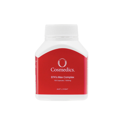 O Cosmedics EFAs Max Complex 100 Capsules, 1000mg omega fatty acid supplement for healthy skin and hair.