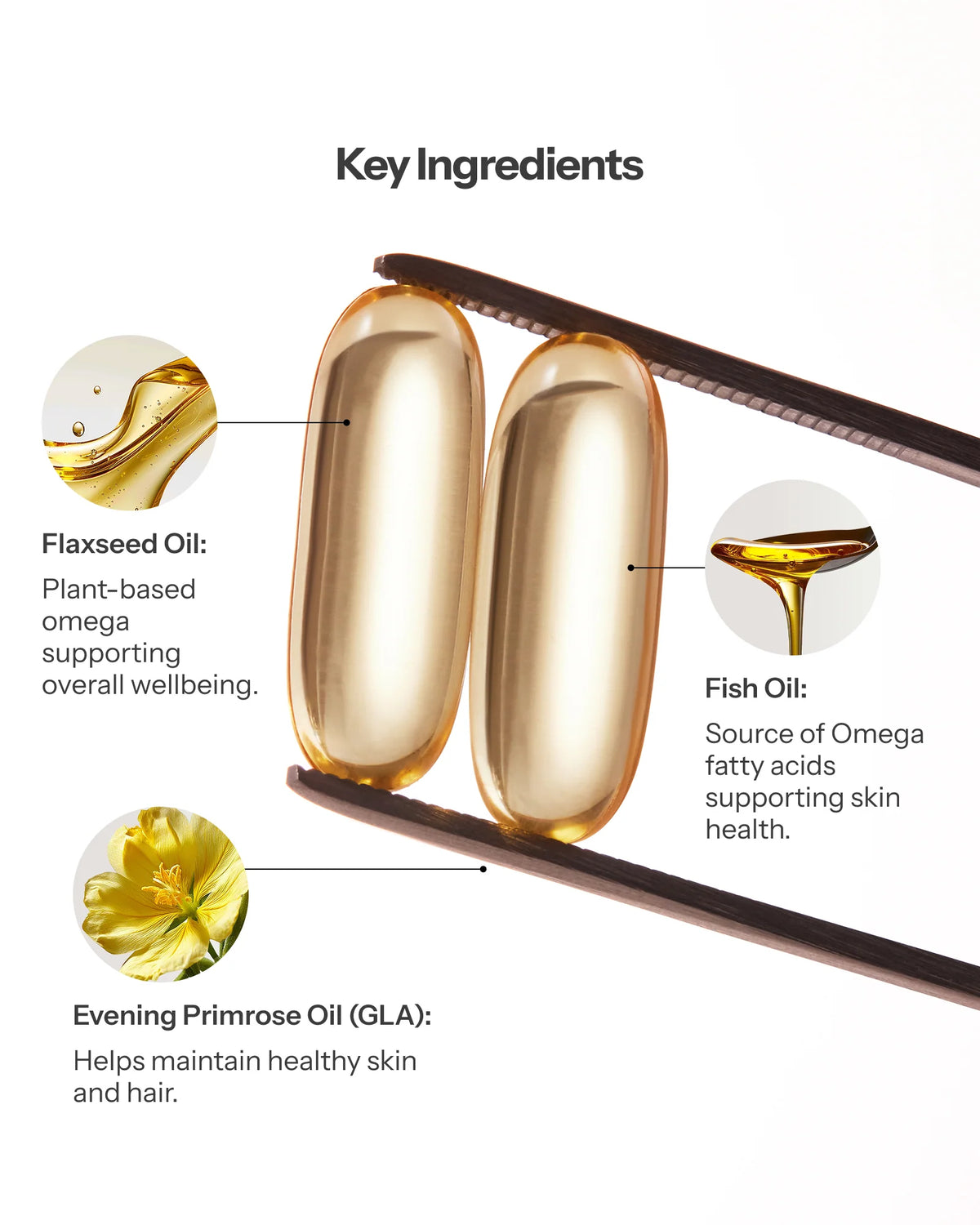 O Cosmedics EFAs Max Complex featuring Flaxseed Oil, Fish Oil and Evening Primrose Oil with GLA for nutritional skin support.