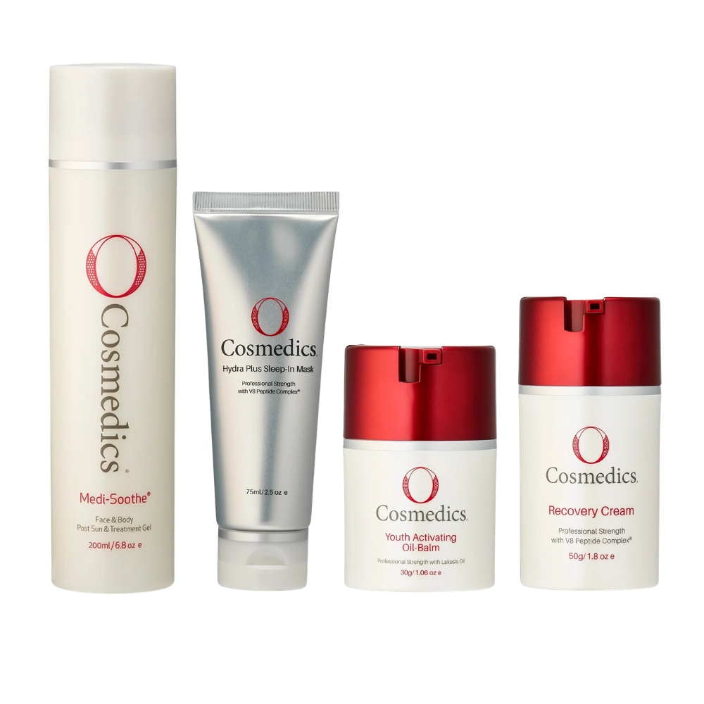 O Cosmedics Eczema & Dermatitis Starter Kit for calming hydration, barrier recovery and comfort for dry sensitive skin.