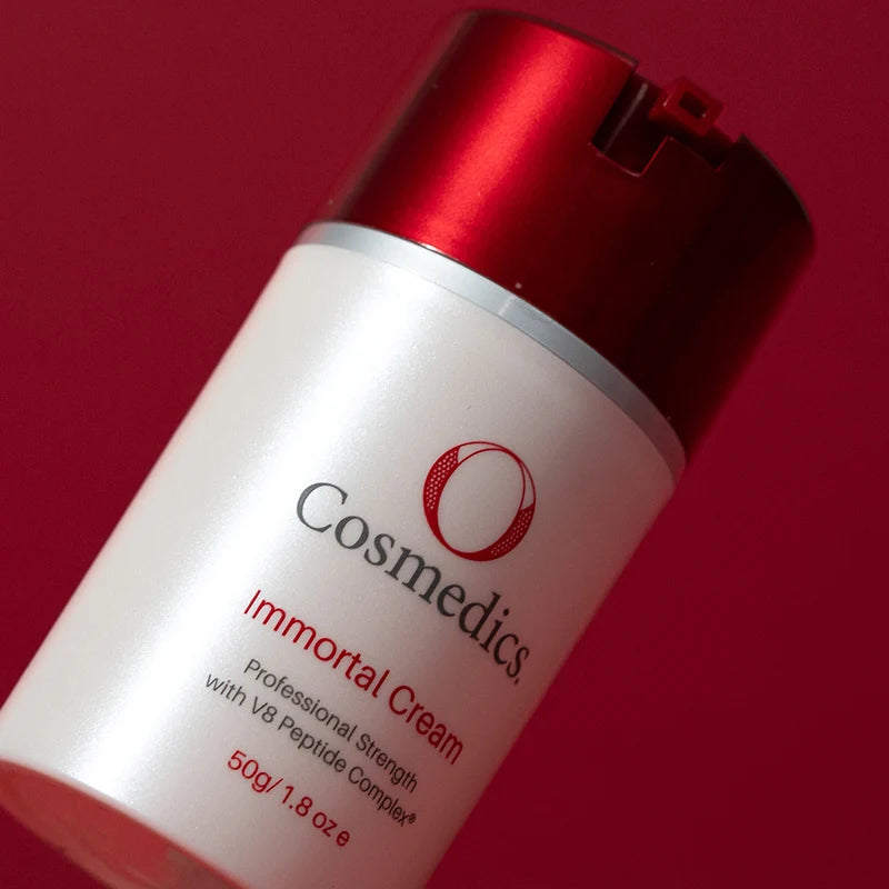 O Cosmedics Immortal Cream 50g age-management moisturiser with V8 Peptide Complex for fine lines and firmness.