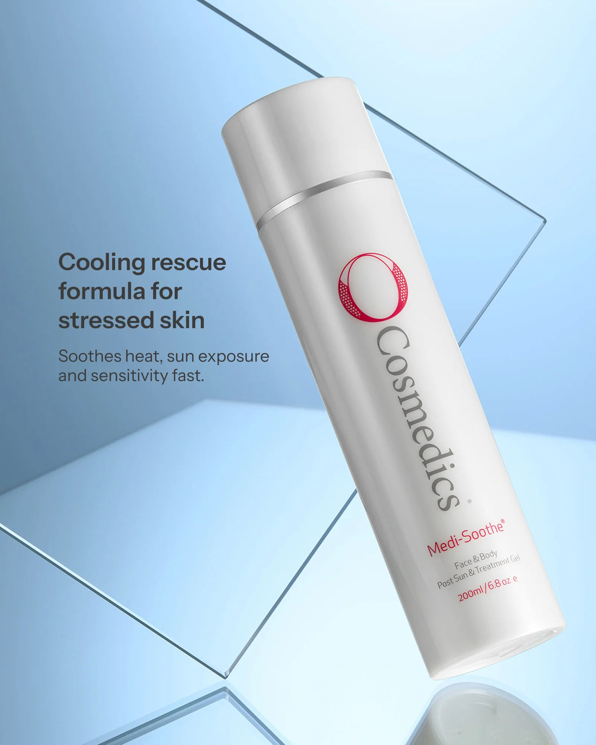 O Cosmedics Medi-Soothe 200ml cooling rescue gel for stressed, sensitised and sun-exposed skin.