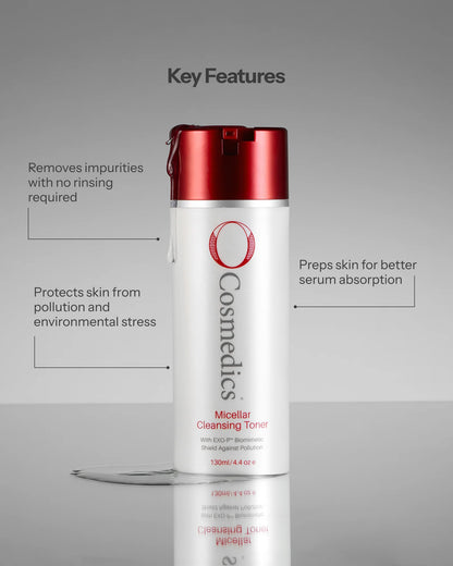 O Cosmedics Micellar Cleansing Toner for no-rinse cleansing, pollution protection and pre-serum skin preparation.