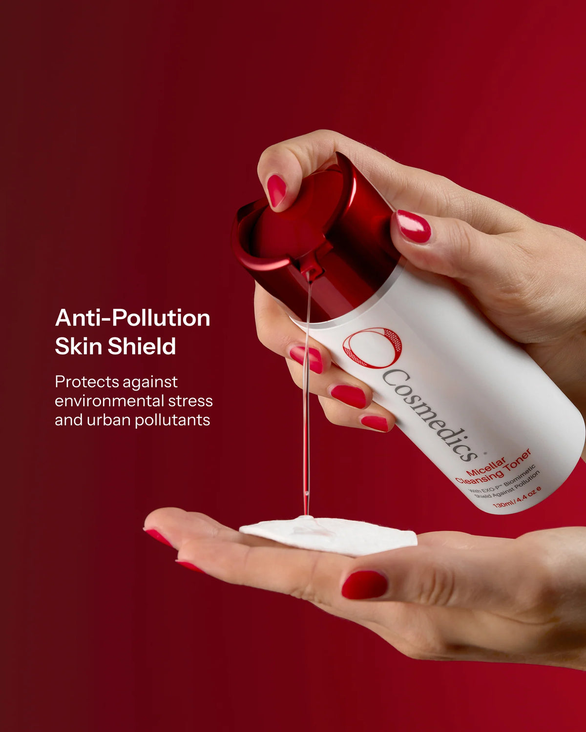 O Cosmedics Micellar Cleansing Toner with EXO-P anti-pollution shield for environmental stress and urban pollutant protection.