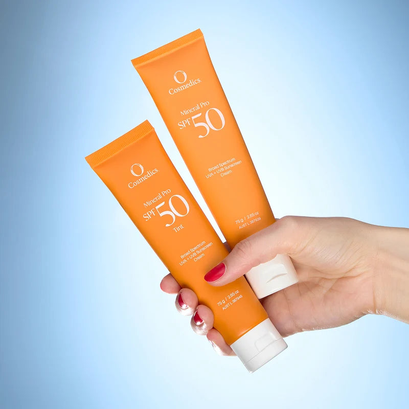 O Cosmedics Mineral Pro SPF 50 Tinted and untinted mineral sunscreens for high-level daily UVA and UVB protection.