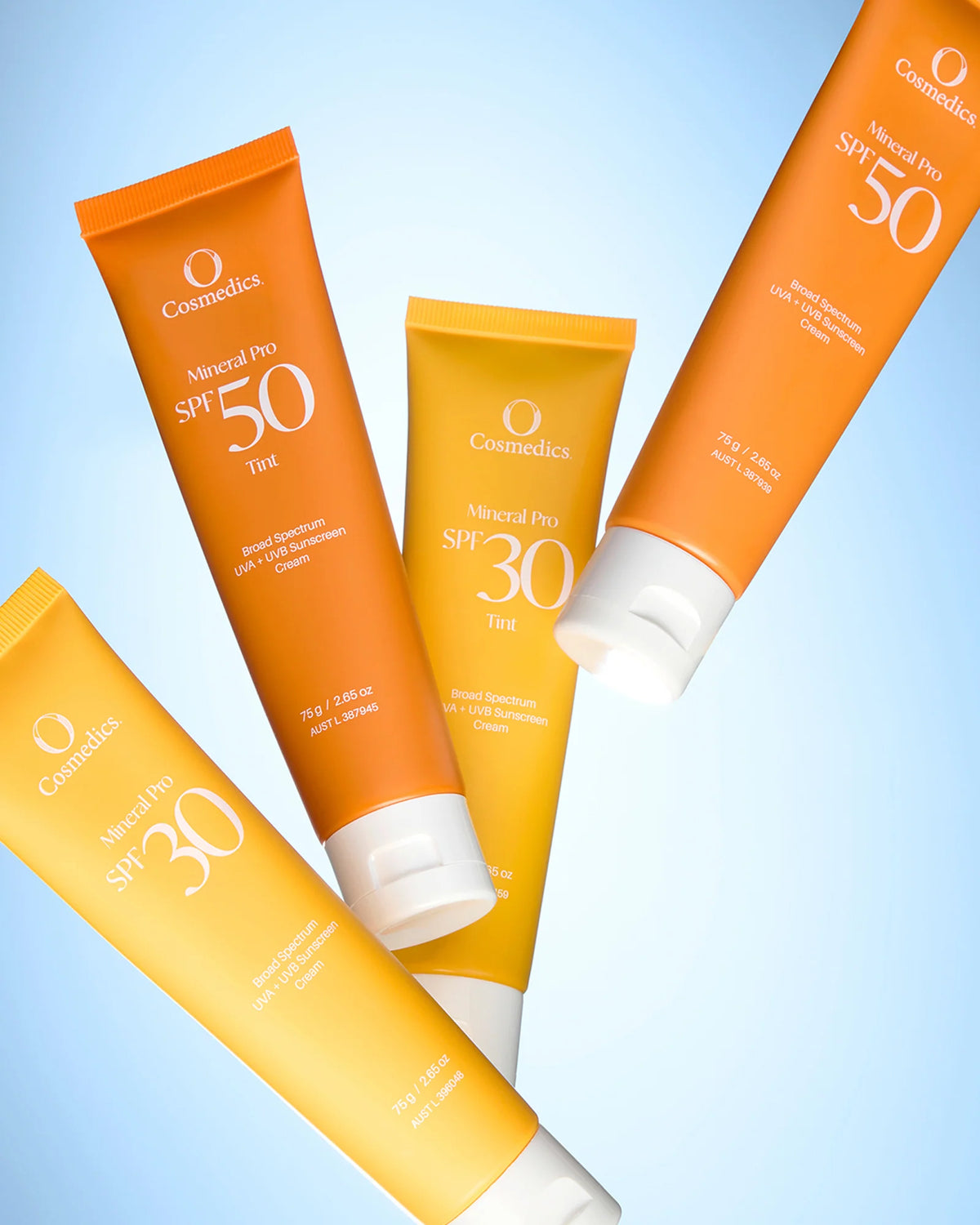 O Cosmedics Mineral Pro SPF 50 Tinted alongside Mineral Pro SPF 30 options for daily broad-spectrum sun protection.