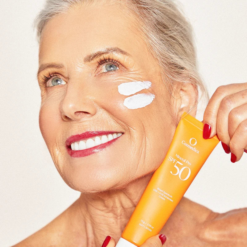 O Cosmedics Mineral Pro SPF 50 Untinted 75g nourishing mineral sunscreen for mature and dehydrated skin.