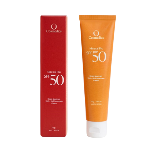 O Cosmedics Mineral Pro SPF 50 Untinted 75g broad-spectrum zinc sunscreen for dry, dehydrated and sensitive skin.