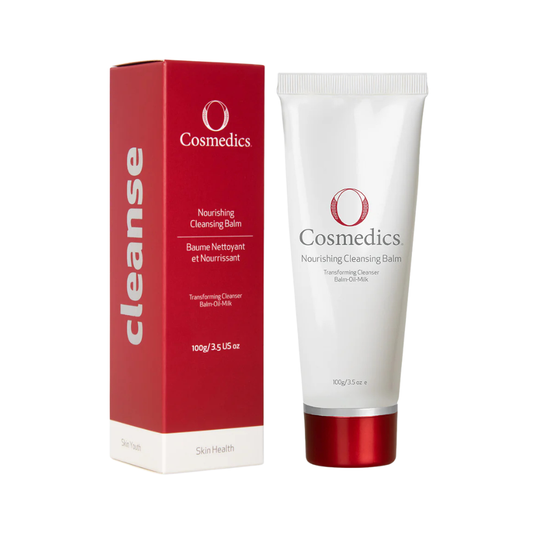 O Cosmedics Nourishing Cleansing Balm 100g balm-to-oil-to-milk cleanser for makeup, SPF removal and skin barrier support.