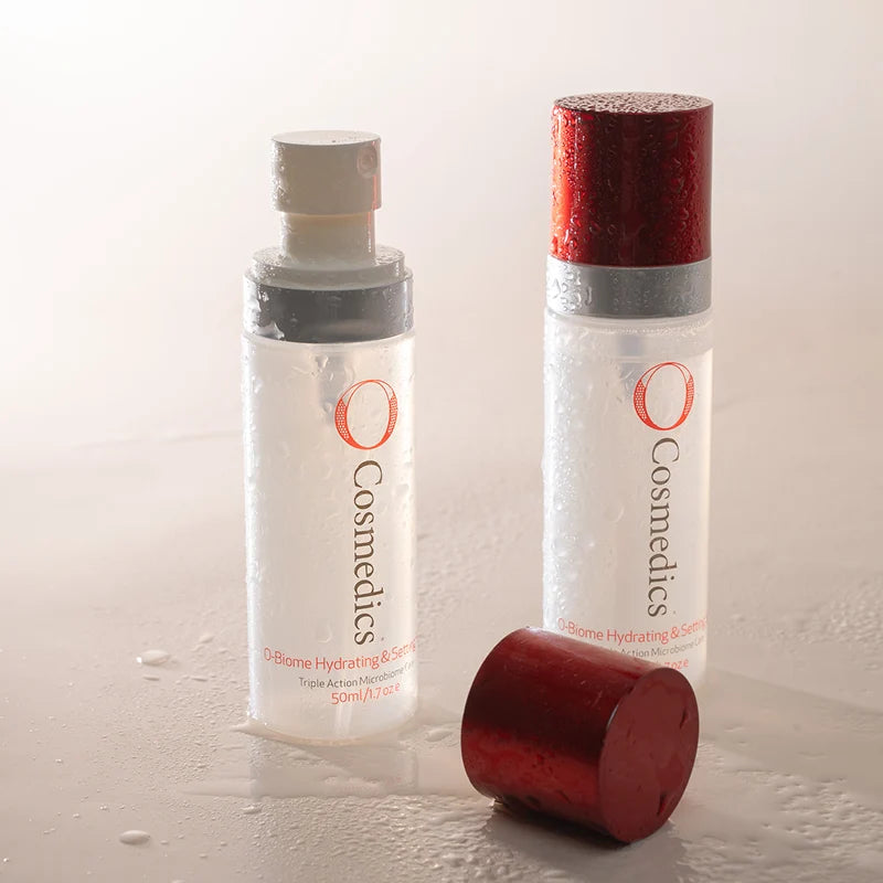 O Cosmedics O-Biome Hydrating & Setting Spray 50ml postbiotic face mist for refreshing dehydrated skin throughout the day.