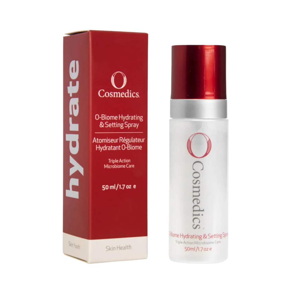 O Cosmedics O-Biome Hydrating & Setting Spray 50ml postbiotic facial mist for hydration, microbiome balance and skin resilience.