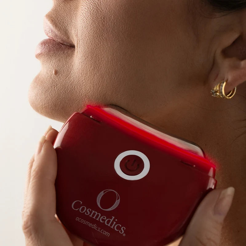 O Cosmedics O-Rejuv Facial Device EMS facial massage supporting jawline definition and firmer-looking skin during at-home treatment.