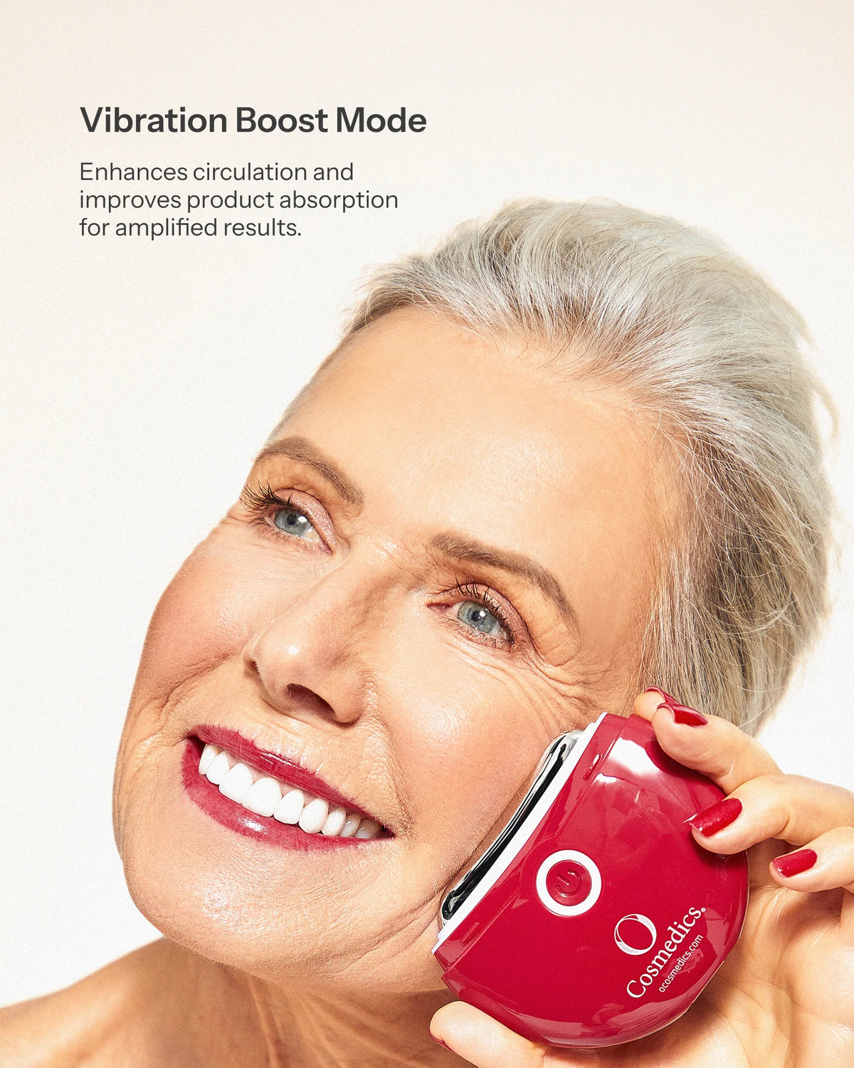 O Cosmedics O-Rejuv Facial Device vibration boost for comfortable facial massage and a refreshed, radiant-looking complexion.