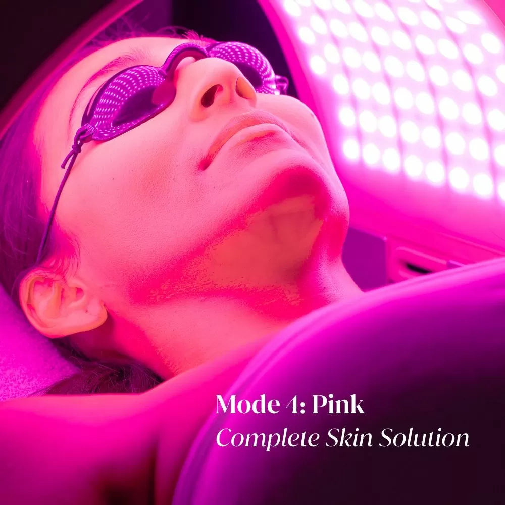 Blue LED light therapy treatment with the O Cosmedics O LED Light Therapy device to help target acne-causing bacteria and support clearer looking skin.