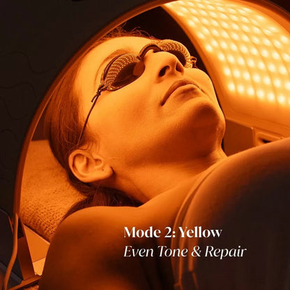 Red LED light therapy treatment using the O Cosmedics O LED Light Therapy device to support collagen production, skin rejuvenation and visible anti-ageing benefits.