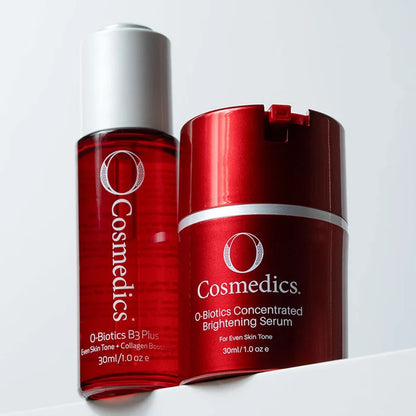 O Cosmedics O-Biotics B3 Plus and O Cosmedics O-Biotics Concentrated Brightening Serum, a professional pigmentation skincare duo with brightening peptides to improve uneven skin tone.