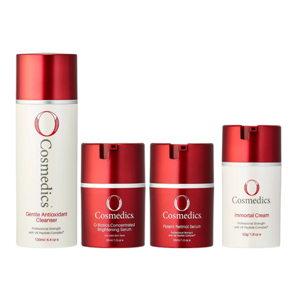 O Cosmedics Pigmentation Starter Kit routine for uneven skin tone, dark spots, retinol renewal and brightening hydration support.