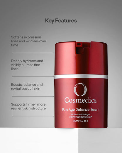 O Cosmedics Pure Age Defiance Serum for expression lines, deep hydration, radiance and firmer-looking skin.