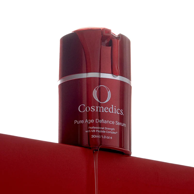 O Cosmedics Pure Age Defiance Serum with SNAP-8 Peptide and Hyaluronic Acid for fine lines, hydration and smoother-looking skin.