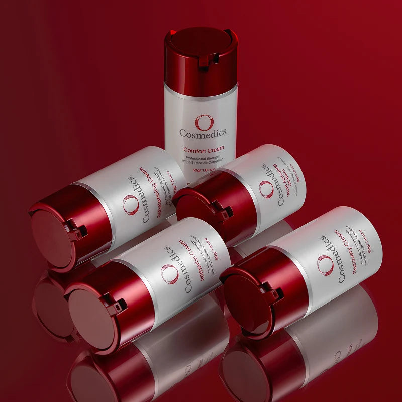 O Cosmedics Recovery Cream with Comfort Cream and Immortal Cream from the O Cosmedics treatment moisturiser range.